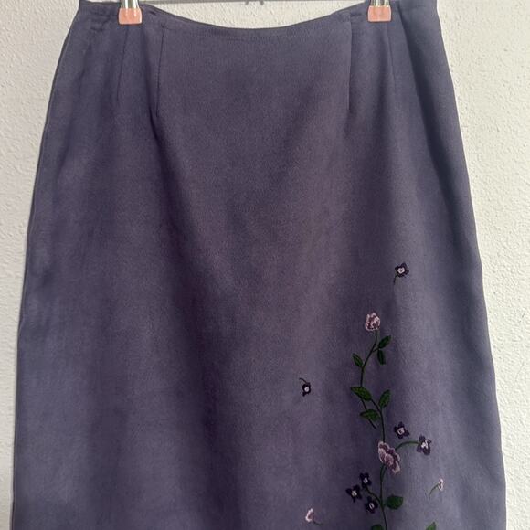 INC International Concepts Women Purple Suede Embroidered Midi Skirt Size 10 - Picture 2 of 5